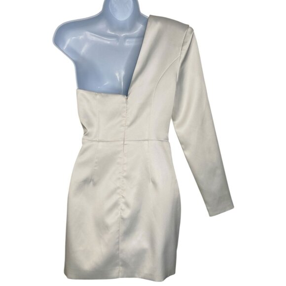 NWT NBD Revolve Vanity Mini Dress One Shoulder Satin Structured White Small - Picture 14 of 16